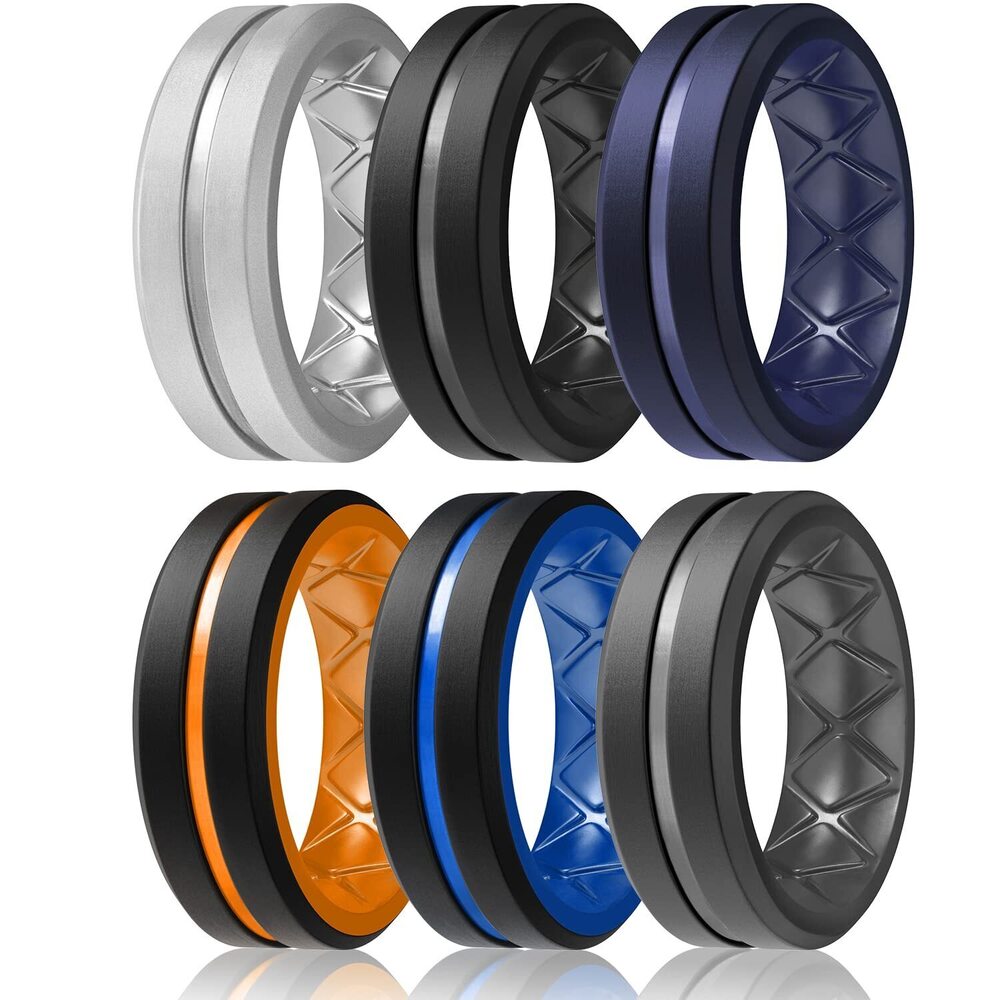 Men's Silicone Ring 1/4/6 Multipack, Workout Travel Rubber Wedding Bands